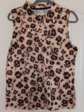 Unk Sleeveless Collared Top - Beige with Black & Brown Floral Print
